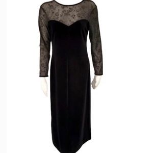 Vintage Robbie Bee Sheer Illusion Mesh Black Velvet Dress Sz. 10
